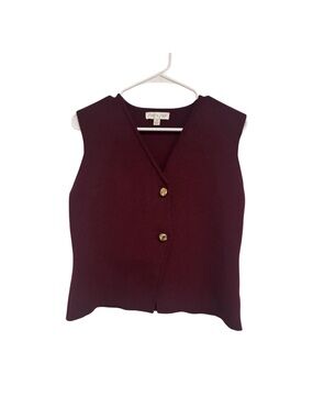 She + Sky Burgundy Sleeveless Knit Vest with Gold Buttons